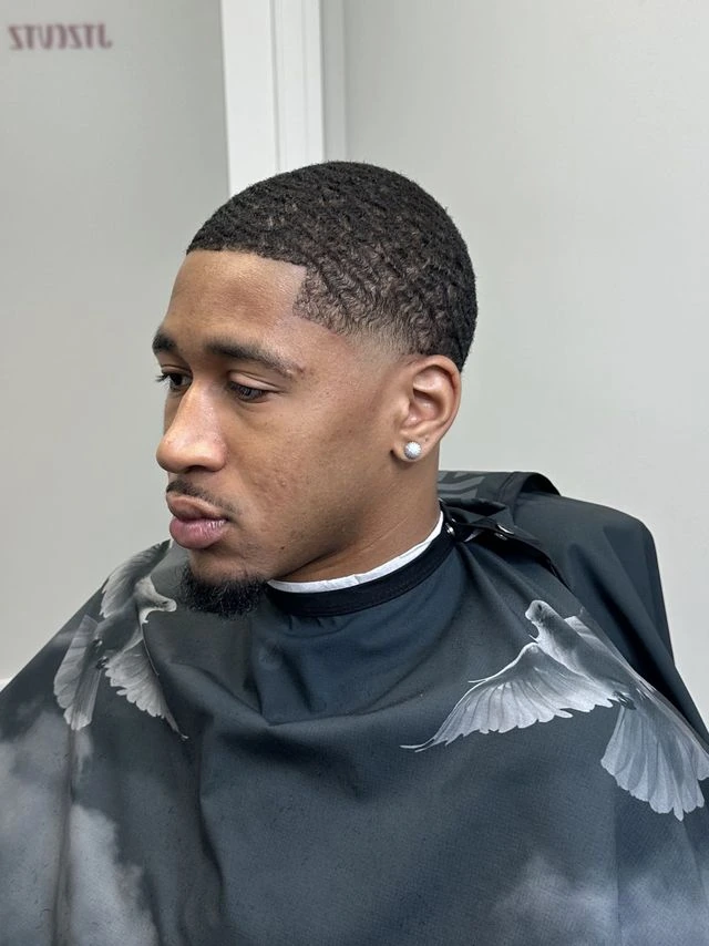 Waves haircut front view with sharp hairline line up at JTZCUTZ